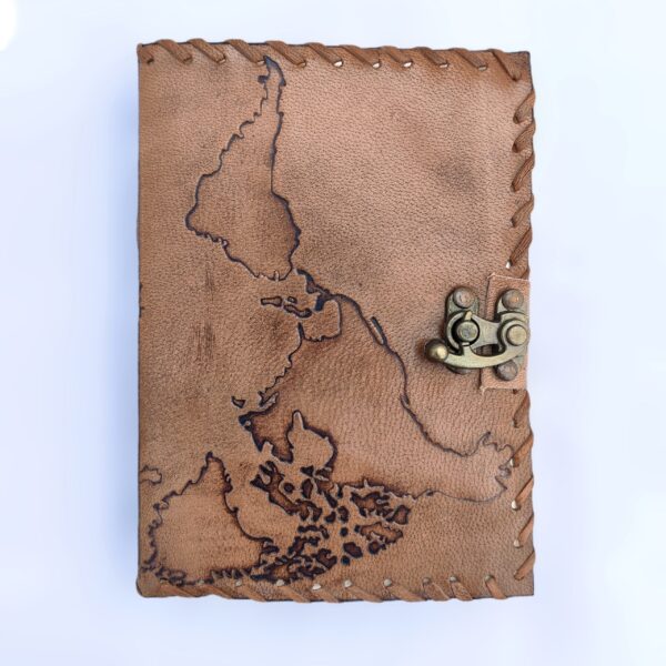 World Map Engraving and Clasp – Handmade Leather Notebook